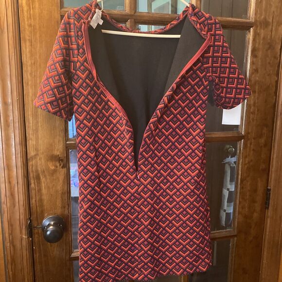 Ann Taylor Loft Dress Womens XS Petite Red Abstract Mini Casual Short Sleeve - Picture 4 of 6
